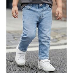 Babyhug Denim Full Length Washed Jeans with Stretch - Navy Blue