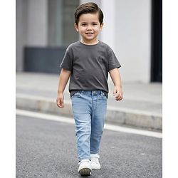 Babyhug Denim Full Length Washed Jeans with Stretch - Navy Blue