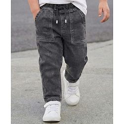 Babyhug Denim Full Length Washed Jeans With Stretch - Black