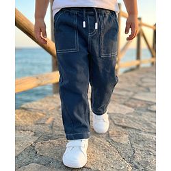 Babyhug Denim Full Length Washed Jeans With Stretch - Black