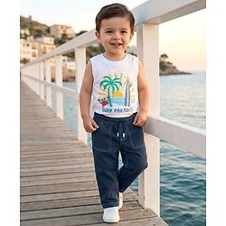 Babyhug Denim Full Length Washed Jeans With Stretch - Black