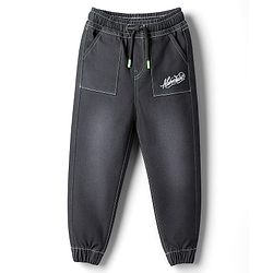 Babyhug Denim Full Length Washed Jeans With Stretch & Text Embriodery - Black