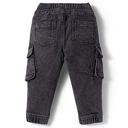 Babyhug Denim Full Length Washed Joggers With Stretch Cut & Sew With Cargo Pockets - Black