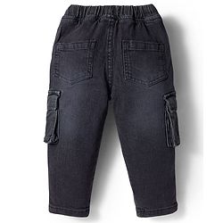 Babyhug Denim Full Length Washed Jogger With Stretch & Text Embroidery - Black
