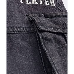 Babyhug Denim Full Length Washed Jogger With Stretch & Text Embroidery - Black