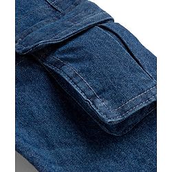Babyhug Denim Full Length Washed Joggers With Stretch & Cargo Pockets - Blue