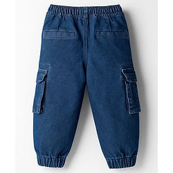 Babyhug Denim Full Length Washed Joggers With Stretch & Cargo Pockets - Blue