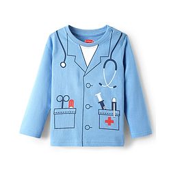 Babyhug Cotton Knit Full Sleeves Night Suit with Doctor Court Print - Blue