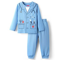 Babyhug Cotton Knit Full Sleeves Night Suit with Doctor Court Print - Blue
