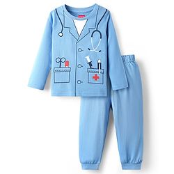 Babyhug Cotton Knit Full Sleeves Night Suit with Doctor Court Print - Blue