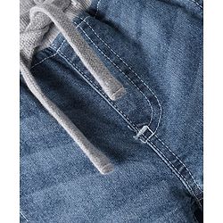 Babyhug Denim Full Length Washed Joggers With Stretch & Patch - Navy Blue