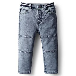 Babyhug Denim Full Length Washed Cut & Sew Jeans With Stretch - Blue