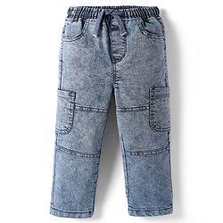 Babyhug Denim Full Length Cut & Sew Washed Jeans With Stretch - Blue