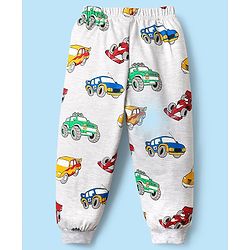 Babyhug Cotton Knit Full Sleeves Co-Ord Night Suit With Vehicles Print - White