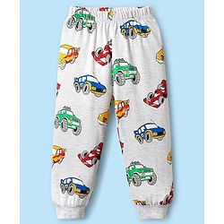 Babyhug Cotton Knit Full Sleeves Co-Ord Night Suit With Vehicles Print - White