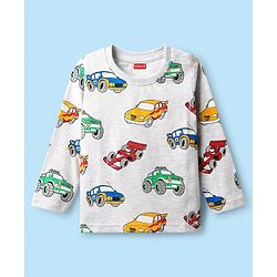 Babyhug Cotton Knit Full Sleeves Co-Ord Night Suit With Vehicles Print - White