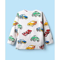 Babyhug Cotton Knit Full Sleeves Co-Ord Night Suit With Vehicles Print - White