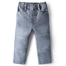 Babyhug Denim Full Length Washed Cut & Sew Jeans With Stretch - Blue