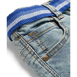 Babyhug Denim Full Length Washed Paint spaltter print Jeans With Stretch & Belt - Blue