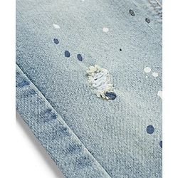 Babyhug Denim Full Length Washed Paint spaltter print Jeans With Stretch & Belt - Blue