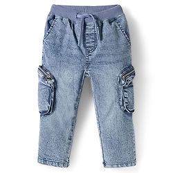 Babyhug Denim Full Length Washed Jeans with Stretch & Cargo Zipper Pockets - Cloud Blue
