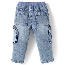 Babyhug Denim Full Length Washed Jeans with Stretch & Cargo Zipper Pockets - Cloud Blue