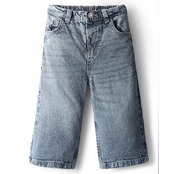 Babyhug Denim Full Length Washed Wide Leg Jeans With Stretch - Blue