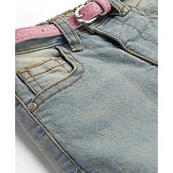 Babyhug Denim Full Length Washed Jeans With Stretch & Belt - Light Blue