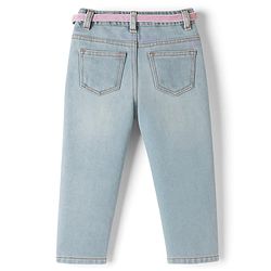 Babyhug Denim Full Length Washed Jeans With Stretch & Belt - Light Blue