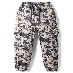 Babyhug Twill Full Length Trousers with Stretch & Camouflage Print - Beige