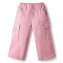 Babyhug Twill Full Length Trousers with Stretch & Cargo Pocket - Pink