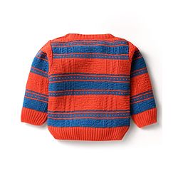 Babyhug Knit Full Sleeves Sweater Set With Stripe Design - Red & Blue