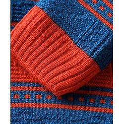 Babyhug Knit Full Sleeves Sweater Set With Stripe Design - Red & Blue