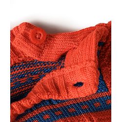 Babyhug Knit Full Sleeves Sweater Set With Stripe Design - Red & Blue