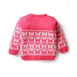 Babyhug Knit Full Sleeves Sweater Set With Butterfly Design - Pink