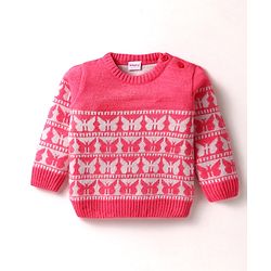 Babyhug Knit Full Sleeves Sweater Set With Butterfly Design - Pink