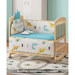 Babyhug 4 in 1 Convertible Baby Cot with Rocking Function| Parent Bed Attachment| Study Table| Wheels with Lock| New Zealand Pinewood| Non-Toxic Finish| Mosquito Net - Beige