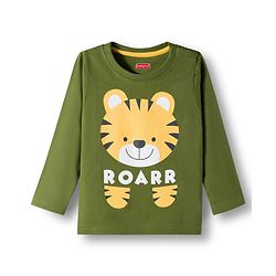 Babyhug Cotton Knit Full Sleeves Night Suit With Tiger Print - Green
