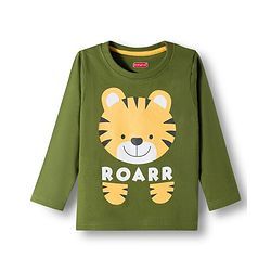 Babyhug Cotton Knit Full Sleeves Night Suit With Tiger Print - Green