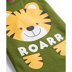 Babyhug Cotton Knit Full Sleeves Night Suit With Tiger Print - Green