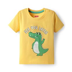 Babyhug Cotton Knit Half Sleeves Night Suit With Dino Print - Yellow
