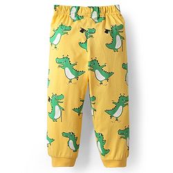 Babyhug Cotton Knit Half Sleeves Night Suit With Dino Print - Yellow
