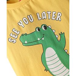 Babyhug Cotton Knit Half Sleeves Night Suit With Dino Print - Yellow