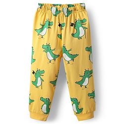 Babyhug Cotton Knit Half Sleeves Night Suit With Dino Print - Yellow