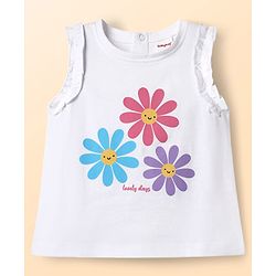 Babyhug Single Jersey Knit  Sleeveless Top & Shorts Set With Floral Print - Dark Pink & White