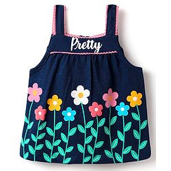 Babyhug Single Jersey Knit Sleeveless Top & Shorts Set With Floral Print - Navy Blue