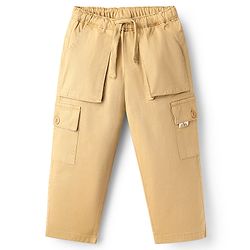 Babyhug Twill Full Length Solid Colour Trouser With Stretch & Cargo Pocket - Khaki