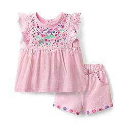 Babyhug Single Jersey Knit  Sleeveless Top & Shorts With Floral Print -Pink & White