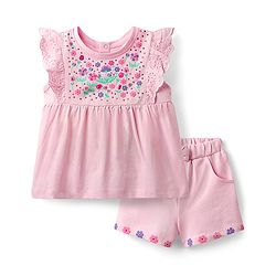 Babyhug Single Jersey Knit  Sleeveless Top & Shorts With Floral Print -Pink & White
