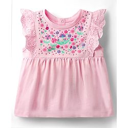 Babyhug Single Jersey Knit  Sleeveless Top & Shorts With Floral Print -Pink & White